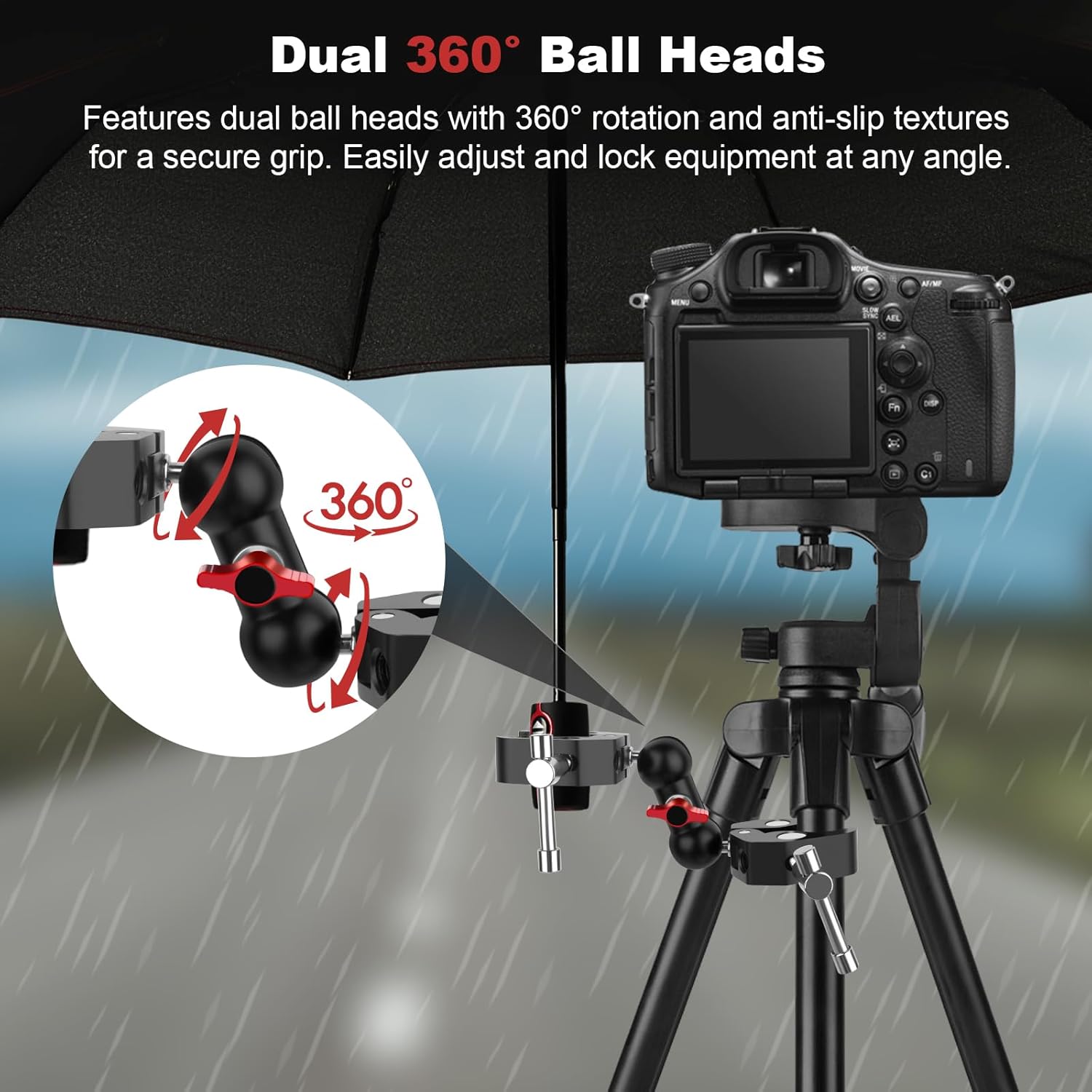 Double Super Clamp Camera Mount with Magic Arm, Aluminum Double Clamp Mount Umbrella Holder for Desk, Studio Light/Boom Stand, Photography Reflector, Cross Bars, Bike/Motor Handlebars (SY004)