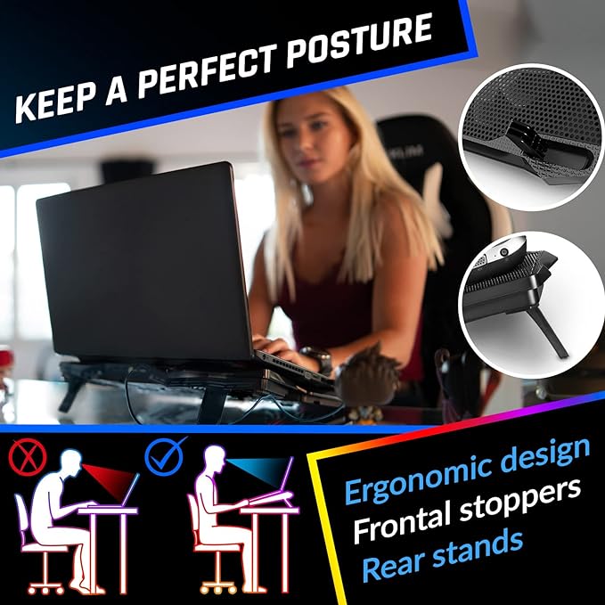 KLIM Wind Laptop Cooling Pad - More Than 500 000 Units Sold - New - The Most Powerful Rapid Action Cooling Fan - Laptop Stand with 4 Fans at 1200 RPM - USB - PS5 PS4 - Red