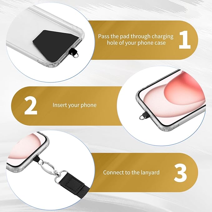 OUTXE Universal Phone Lanyard 2 Packs - 2× Adjustable Neck Strap, 4× Phone Patches- Black