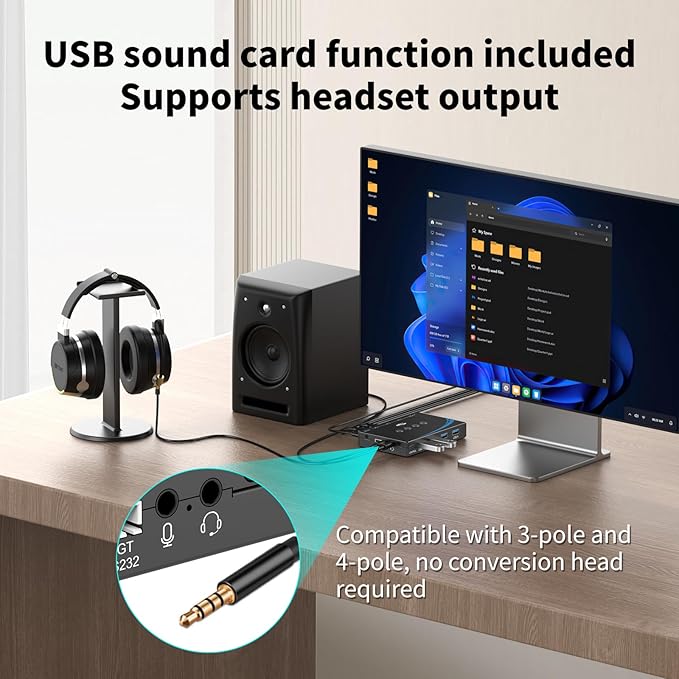 eKL USB 3.0 Switch 4 Computers Sharing USB Peripherals, 4 Port USB Switcher Sharing Mouse Keyboard Scanner Printer, with 3.5mm Headset Jack Audio Out, Includes 4 USB 3.0 Cables and Remote