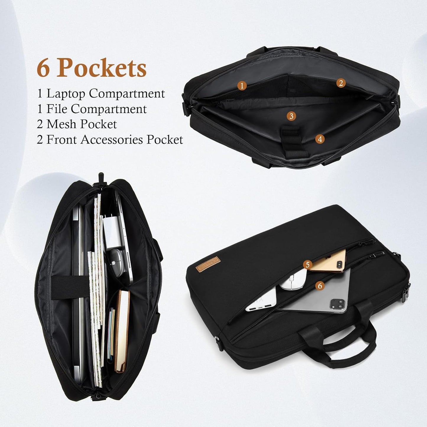 15 15.6 16 17 17.3 inch Laptop Computer PC Shoulder Bag Carrying Case, Water-Repellent Briefcase