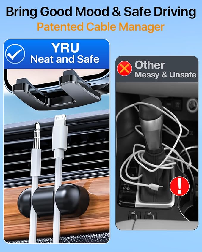 YRU Car Phone Holder [2025 Upgraded Metal Hook Clip], Phone Holders for Your Car [No Fear of Bumps] Air Vent Phone Mount Widely Compatible with iPhone16 15 14 13 Samsung Android Smartphones (Sapphire)