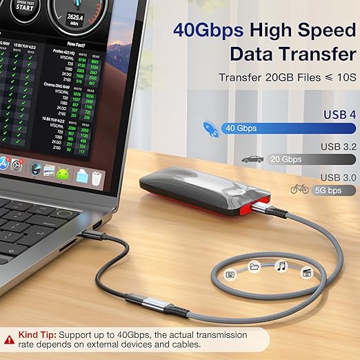 1.64FT USB 4 Extension Cable for Thunderbolt 4, 240W Male to Female Super Fast Charging, 40Gbps USB 4 High Speed Data Transfer, 8K@60Hz Type C Video Extender Cable for USBC Hub/iPhone16/MacBook/iPad