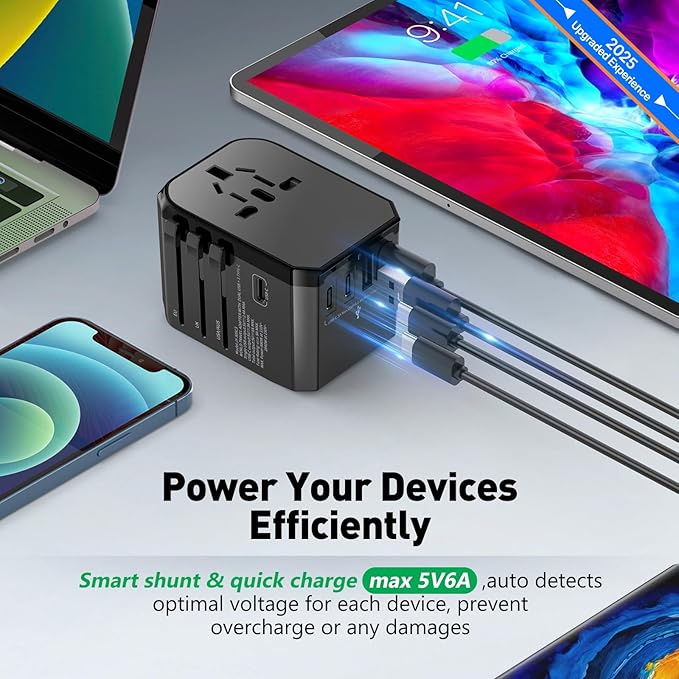 Universal Travel Adapter International Plug - European Travel Plug Adapter Worldwide US AUS EU UK Spain Germany Ireland Italy - All-in-one Travel Outlet Power Adapter with 3 USB C 2 USB A