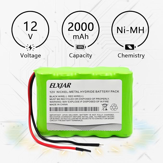 (2-Pack) 12V NiMH Battery Pack AA2000mAh, 10-Cell Rechargeable Replacement for RC Models, LED Kits, Medical Equipment, DIY Projects