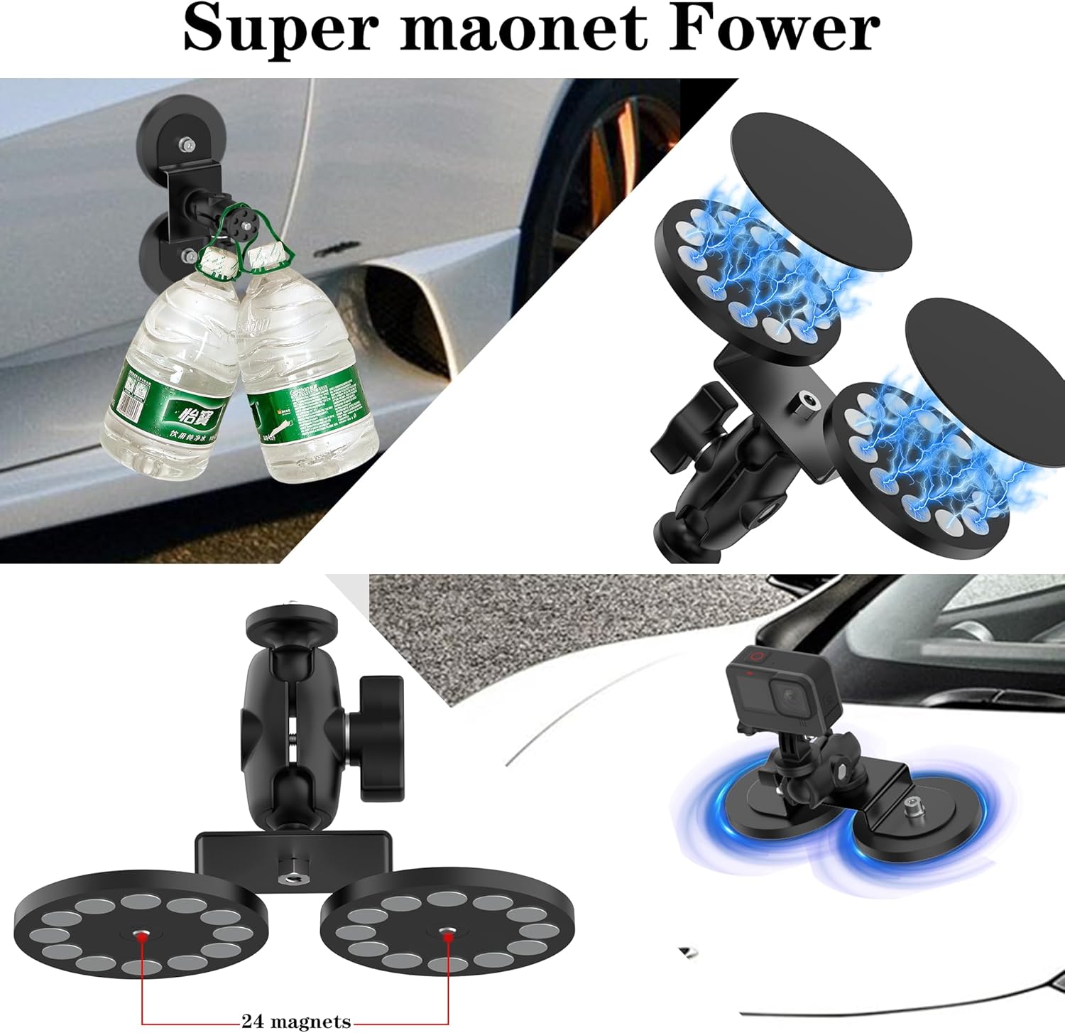 Taisioner Magnetic Car Mount Camera Mount for Insta360 x5/x4/x3/x2 Go 2/3 Car Body Outside with 360°Rotation Ball Head Compatible with Gopro,360 Max,Insta 360,DJI osmo,Akaso Aciton Camera