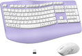 Ergonomic Wireless Keyboard and Mouse Combo, Wave Keys Keyboard with Wrist Rest for Natural Typing, 3 DPI Adjustable Ergonomic Silent Mouse for Computer/Laptop/Windows/Mac (Purple)