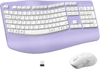 Ergonomic Wireless Keyboard and Mouse Combo, Wave Keys Keyboard with Wrist Rest for Natural Typing, 3 DPI Adjustable Ergonomic Silent Mouse for Computer/Laptop/Windows/Mac (Purple)