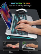 Wireless Keyboard and Mouse Backlits, Wrist Rest, LED Mouse, Rechargeable Ergonomic Keyboard with Phone Holder, Silent Light Up Combo for Computer, Mac, PC, Laptop, Chromebook (Silver Black)