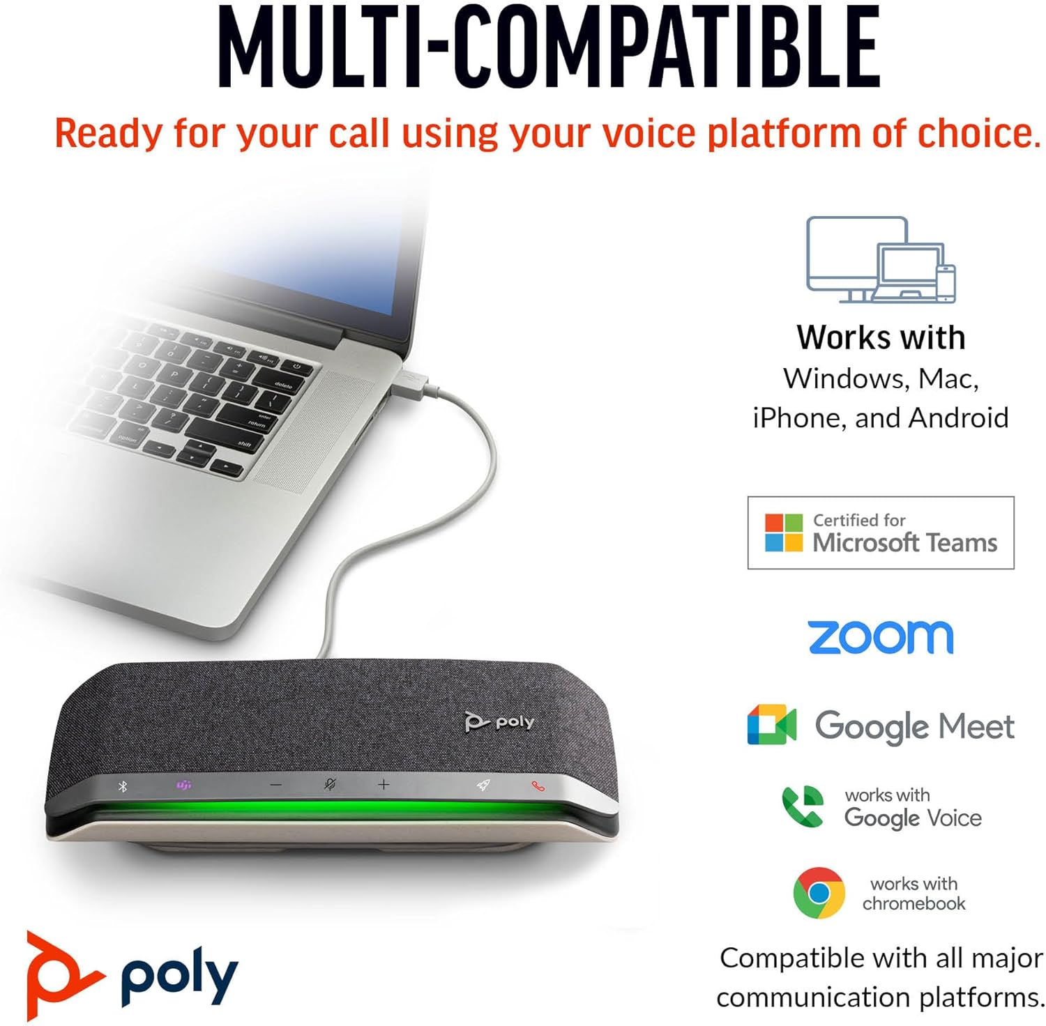 Poly Sync 40 Smart Speakerphone (Plantronics) - Flexible Workspaces - Connect to PC/Mac via USB and Smartphones via Bluetooth - Certified for Microsoft Teams – Amazon Exclusive