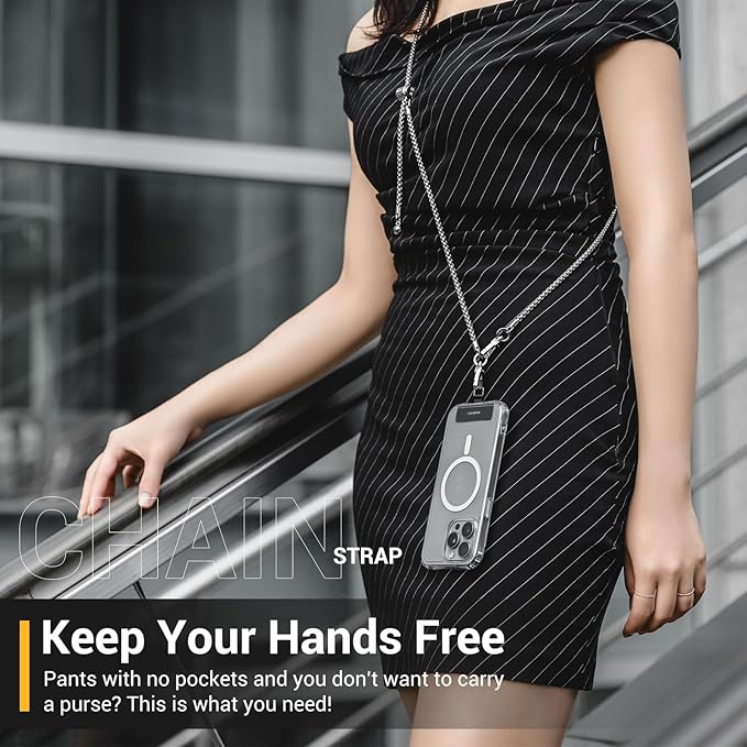 MAGEASY Crossbody Phone Chain Strap - Universal Metal Crossbody Phone Lanyard With Adjustable Length, Chic Cell Phone Necklace Phone Strap for iPhone & Android Phones - Modern Gold Metal