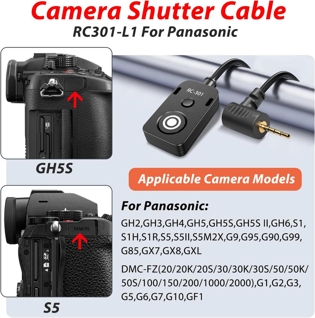 for Leica V-lux114 Cable/for Panasonic Genera Shutter Cable s5 ii S5M2XS GH4 GH5 /6 g85 g9 Remote Camera Small Shutter Release Remote Control V-lux2,V-lux3,V-lux4,V-lux5,V-lux114(RC301-L1 30cm)