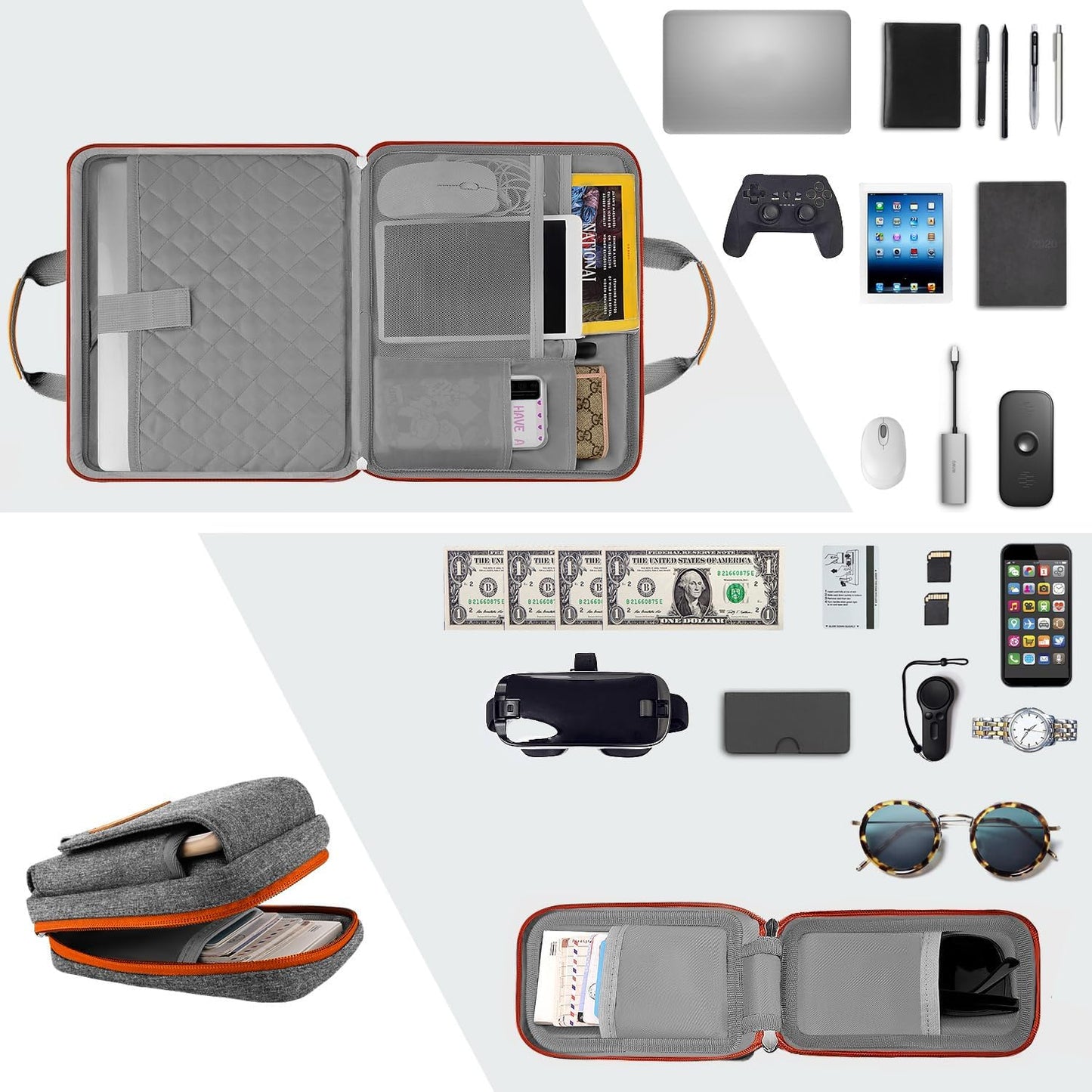 Laptop Case 15.6 Inch Briefcase Military-Grade Protection with Detachable Belt Bag, Compatible All Model of 15-16 Inch MacBook Pro and Most Popular 15.6 Inch Notebooks Chromebooks (Gray Orange)