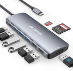USB C Hub, Acodot 9 in 1 Type C Hub Adapter Portable Docking Station Aluminum Dongle Compatible with MacBook Pro/Thunderbolt 3 Laptops of Type C Devices, with 4K HDMI/ 5 USB Ports/ 100W PD/SD/TF