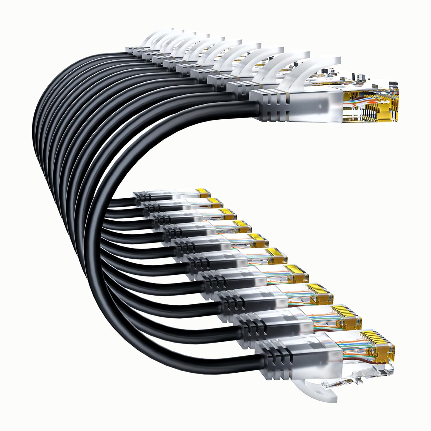 Cat6a Patch Cables 1ft (10 Pack) Slim, Cat6 Ethernet Patch Cable Pure Copper, Flexible Cat 6 Patch Cable 550MHZ 10G, Space-Saving Cat 6A Network Cables for Patch Panel, Black