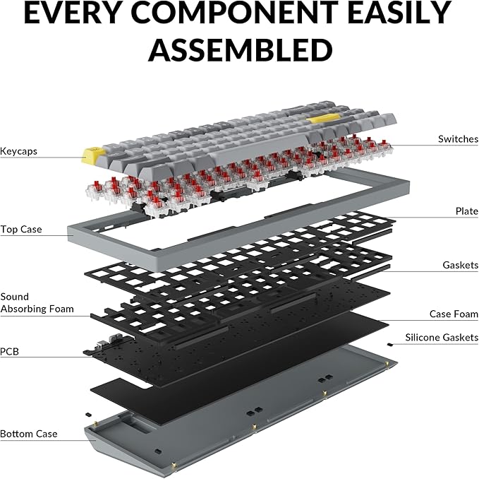Keychron Q7 Wired Custom Mechanical Keyboard, 70% Layout QMK/VIA Programmable Macro with Hot-swappable Gateron G Pro Red Switch Double Gasket Compatible with Mac Windows Linux (Grey)