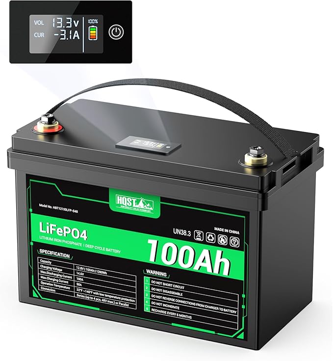 HQST 12 Volt 100Ah Lithium Iron Phosphate Battery with LED Meter, LiFePO4 Battery, 10 Year Lifetime, Low & High Temp Protection, Supports in Series and Parallel, for RVs, Trolling Motors, Boats,Marine