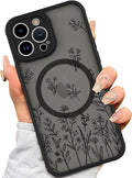 AIGOMARA Magnetic Case for iPhone 12 Pro Max [Compatible with MagSafe] Cute Black Flower Floral for Women Girls Soft TPU Bumper Hard PC Back Anti-Fall Shockproof Protective Slim Cover