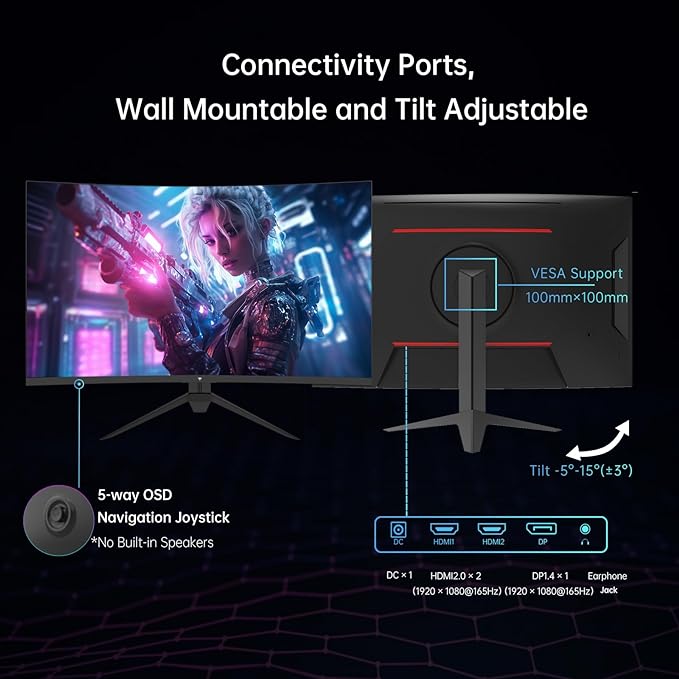 KTC 32 Inch FHD 1080p Curved Gaming Monitor - VA 1500R Curved Monitor, 165Hz 1ms MPRT, FreeSync & G-Sync, 122% sRGB, DP/HDMI, VESA, HDR10 for Gaming Home Office Business PC Monitor