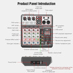 Aveek Professional Audio Mixer, Sound Board Mixing Console with 5 Channel Digital USB Bluetooth Echo Delay Effect, Input 48V Phantom Power Stereo DJ Mixers for Recording, Live Streaming, Podcasting