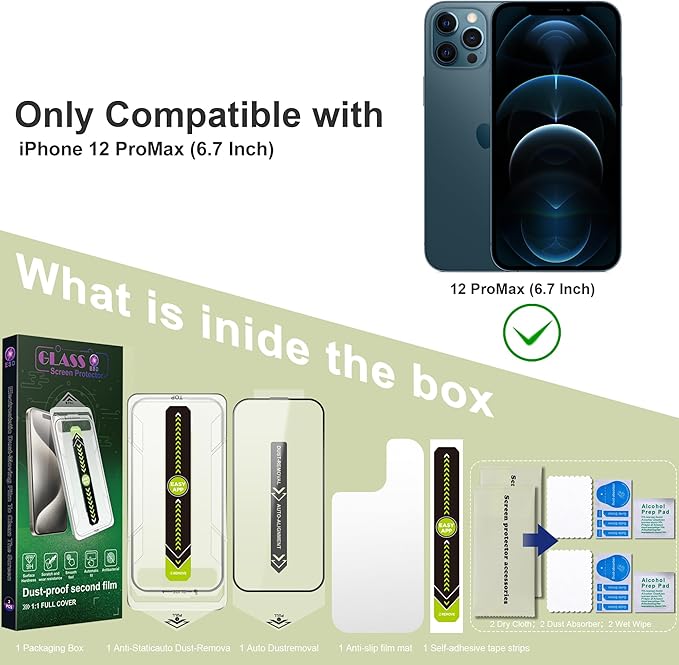 (2-Pack Ultra HD Clear Screen Protector for iPhone 12 Pro Max (6.7-Inch),9H Tempered Glass,Full Coverage,Anti-Fingerprint,Auto Dust Removal,Bubble-Free,Easy Installation