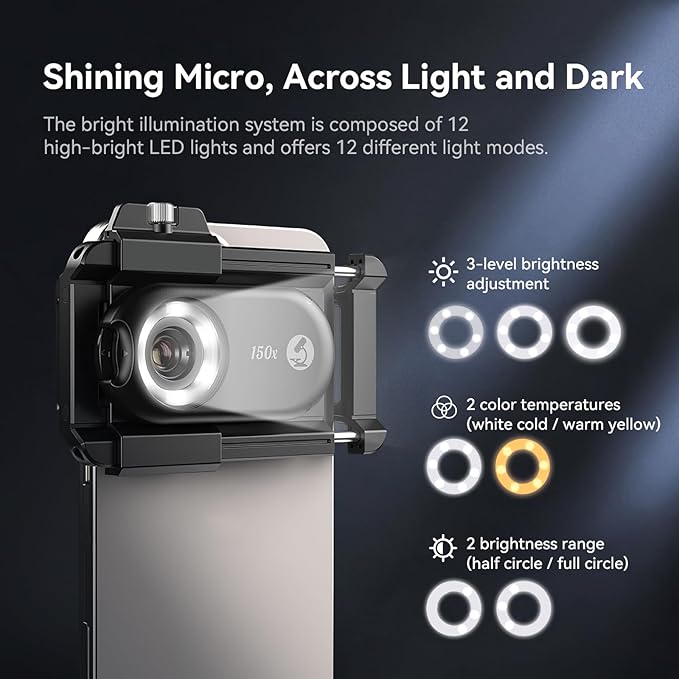 Kolertron Mobile Phone Microscope Lens, Universal with LED Ultraviolet lamp and CPL, Portable Digital Microscope Camera Accessory, Suitable for 90% iPhone/Android Phones (Note: Compatible)