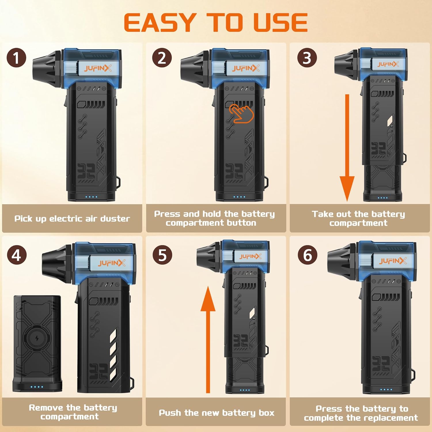 Air Duster -250000RPM Electeic Air Duster, Replaceable Batteries 2pcs,Long Life Cordless mini Blower, 3-Gear Adjustable- Cordless air Duster for Keyboard,PCs,Outdoors,Leaves,Car Cleaning