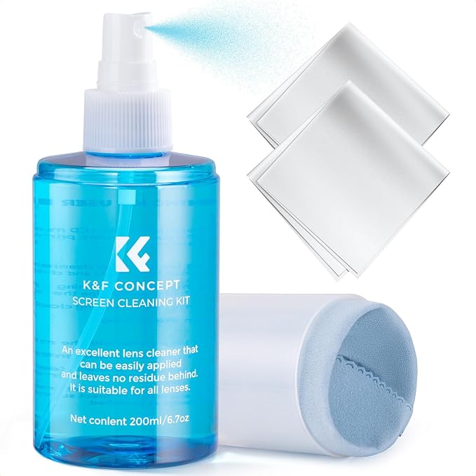 KF Concept Screen Cleaner Spray, with 2 Microfiber Cleaning Cloth, Touchscreen Cleaning Kit for LCD LED DVD TV, Smartphone, iPad, Laptop, Tablet Monitor, Computer Monitor, Electronic Devices (200ml)