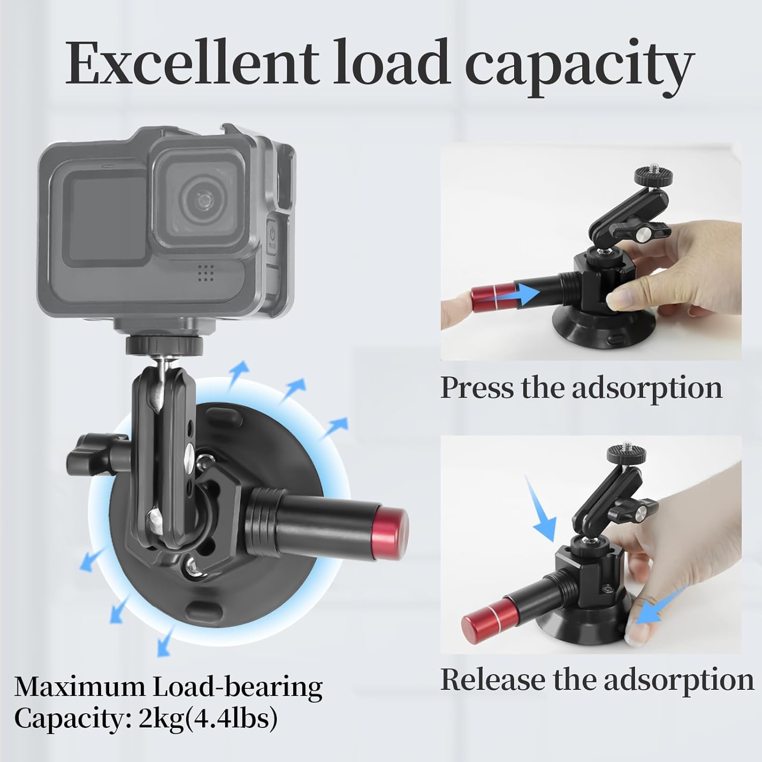 FIFIELD 3inch Suction Cup Camera Mount with Ball Head Magic Arm, 1/4" ARRI Holes, Quick Release Car Mount with Phone Holder & Action Camera Adapter Compatible with DJI OSMO Pocket 3 Insta360 iPhone