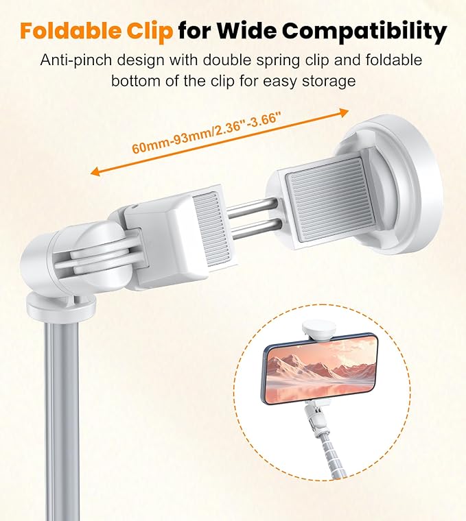 TONEOF 70" Automatic Tripod,Auto-Open Phone Stand with Magnetic Rechargable Remote,Selfie Stick 360° Vertical & Horizontal Rotatable,Stable Travel Tripod for iPhone/Android(White)