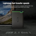 Transcend 2TB SJ25M3C, USB 3.1 Portable Hard Drive Rugged, Anti-Shock Resistant, Compact and Lightweight with Lightning-Fast Speeds, One Touch Backup Button, Type C, Iron Grey - TS2TSJ25M3C