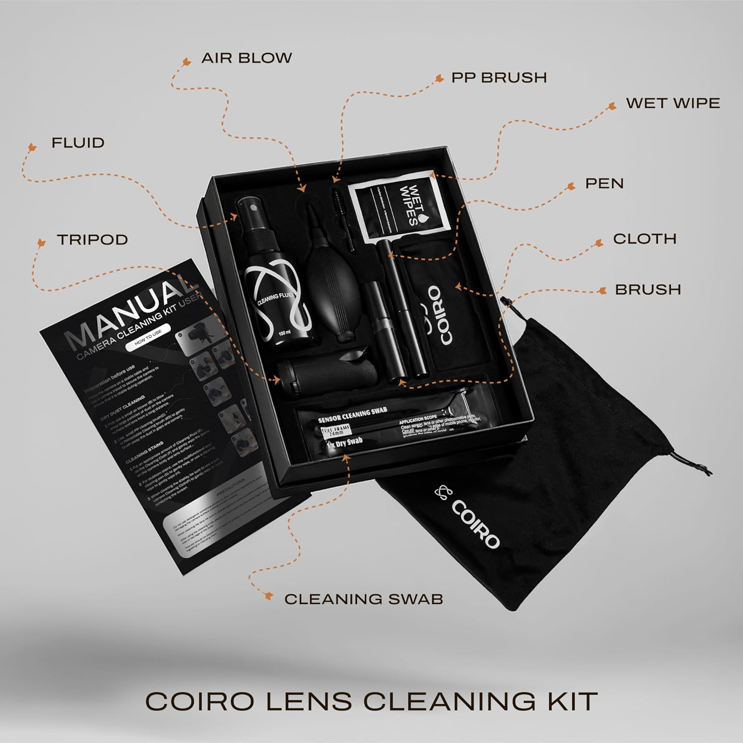 Camera Lens Cleaning Kit for DSLR and Sensitive Electronics, 9-in-1 Lens Cleaner Spray, Camera Pen, Blower, Wipes, Sensor Cleaner, Photographer Gifts & Accessories