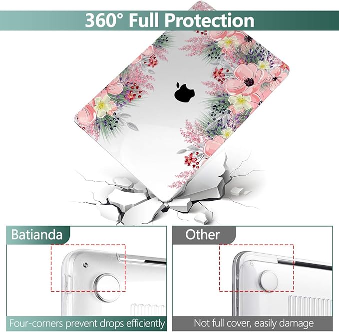Laptop Case for MacBook Air 13 2020 2019 2018 with Touch ID & Retina Display Floral Series Hard Shell with Keyboard Cover Screen Protector for New Mac Air 13.3 inch A2337 A2179 A1932, Beautiful Floral