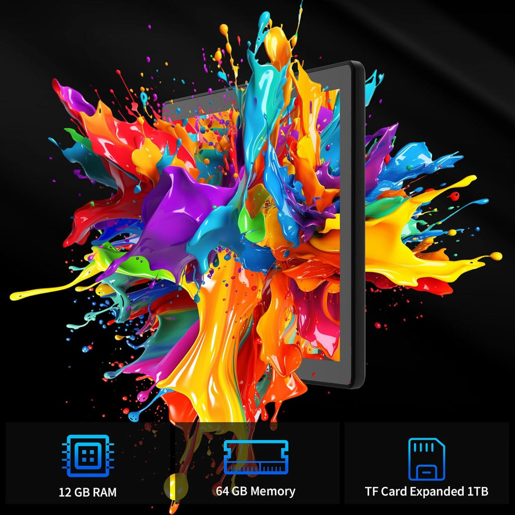 Latest 2025 Upgraded Android Tablet 10.1 Inch with IPS HD Touch Screen, Dual Camera, 64GB Storage 1TB Expansion, 8 in 1 Tablets Kit with Keyboard, Protective Case, Mouse, Stylus, BT 5.4, WiFi 6