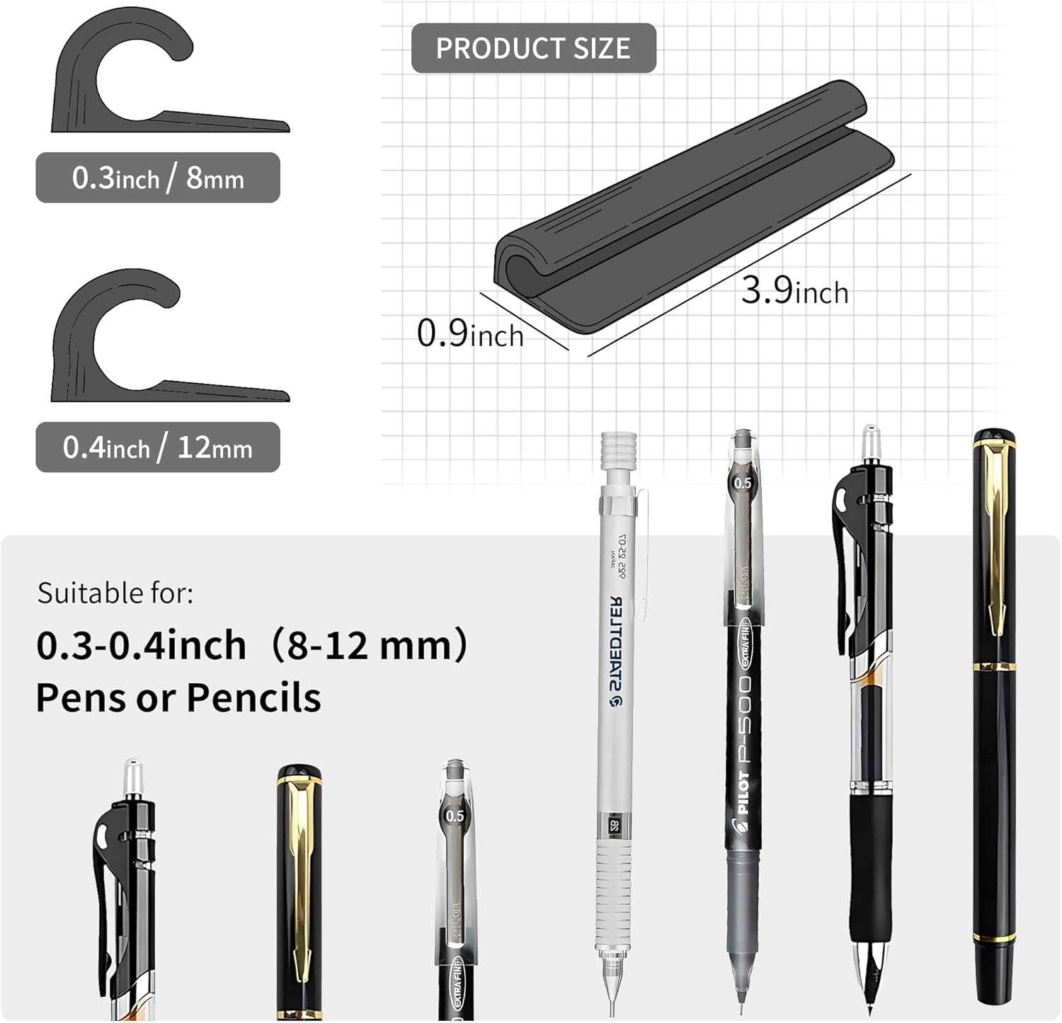 ELETIUO Pencil Holder For Most Pens,Pencils,Self-Adhesive Stick To Notebooks,Diary,Desks,Whiteboards Or Any Surface,Silicone Pen Holder For Home,Office And Desk Organization,Black