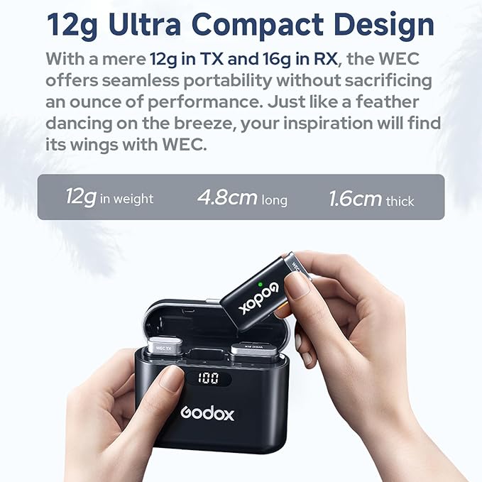 GODOX Wireless Lavalier Microphone for iPhone/Android Phone with Noise Cancellation(2 TX + 1 RX + Charging Case),Mini Mic for DSLR Cameras/PC/Live Streaming,200m/656ft,with Battery Level Display