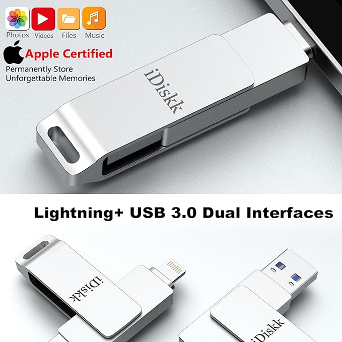 iDiskk 512GB Mfi Certified,Flash Drive for iPhone,Photos and Videos iPhone USB Storage,Photo Stick,for Computer Photo Storage Stick Lightning iPad, Mac/PC,FLASHDRIVE for Your iPhone (auto Backup)