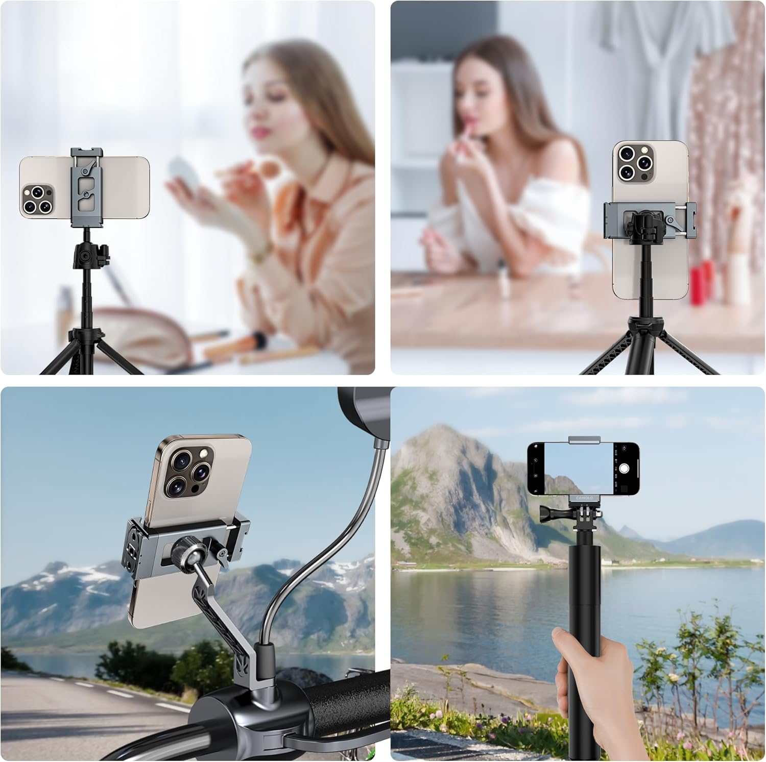 Metal Phone Tripod Mount Arca Port & Action Camera Adapter, Adjustable Smartphone Tripod Adapter Clamp Cell Phone Stand Holder Compatible with iPhone Plus PRO Max GoPro Samsung Galaxy Motorola Pixel