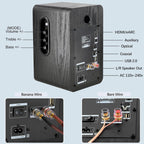 LONPOO Powered Bookshelf Speaker, Active Near Field Studio Monitor with 4" Caron Fiber Woofer and 1" Silk Domed Tweeter,100 Watts RMS with eARC, Optical, Coaxial, Wireless Bluetooth Streaming,Aux-in