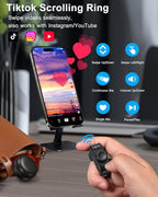 TikTok Scrolling Ring Remote Control, Camera Shutter Remote, Wireless Bluetooth Scrolling Ring for iPhone, iPad, iOS, Android - Black