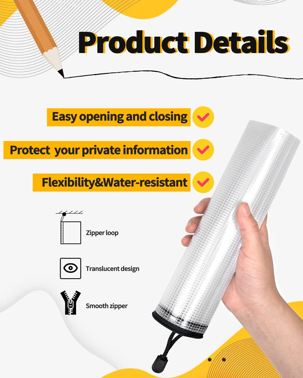 SUNEE Plastic Mesh Zipper Pouch 4.6x9.2 in (Black, 12 Packs), Small Water-Resistant Zip Bag for School Office Supplies, Pencil Organizing Storage