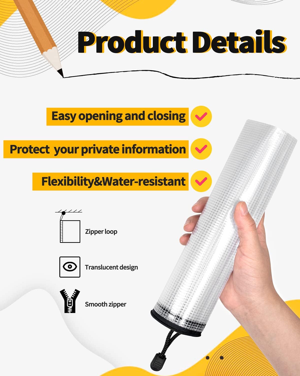 SUNEE Plastic Mesh Zipper Pouch 6x9 in (Black, 18 Packs),Extra Large Water-Resistant Zip Bag for School Office Supplies, Puzzles & Games Organizing Storage