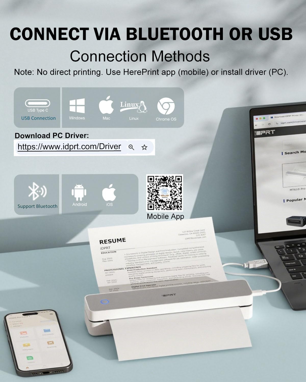 Inkless Portable Printer for Travel, 300DPI Wireless Thermal Printer Support 8.5" x 11" US Letter, A4, MT610Pro Small Bluetooth Printers Compatible with iOS, Android Laptop for Home Office Car, Grey