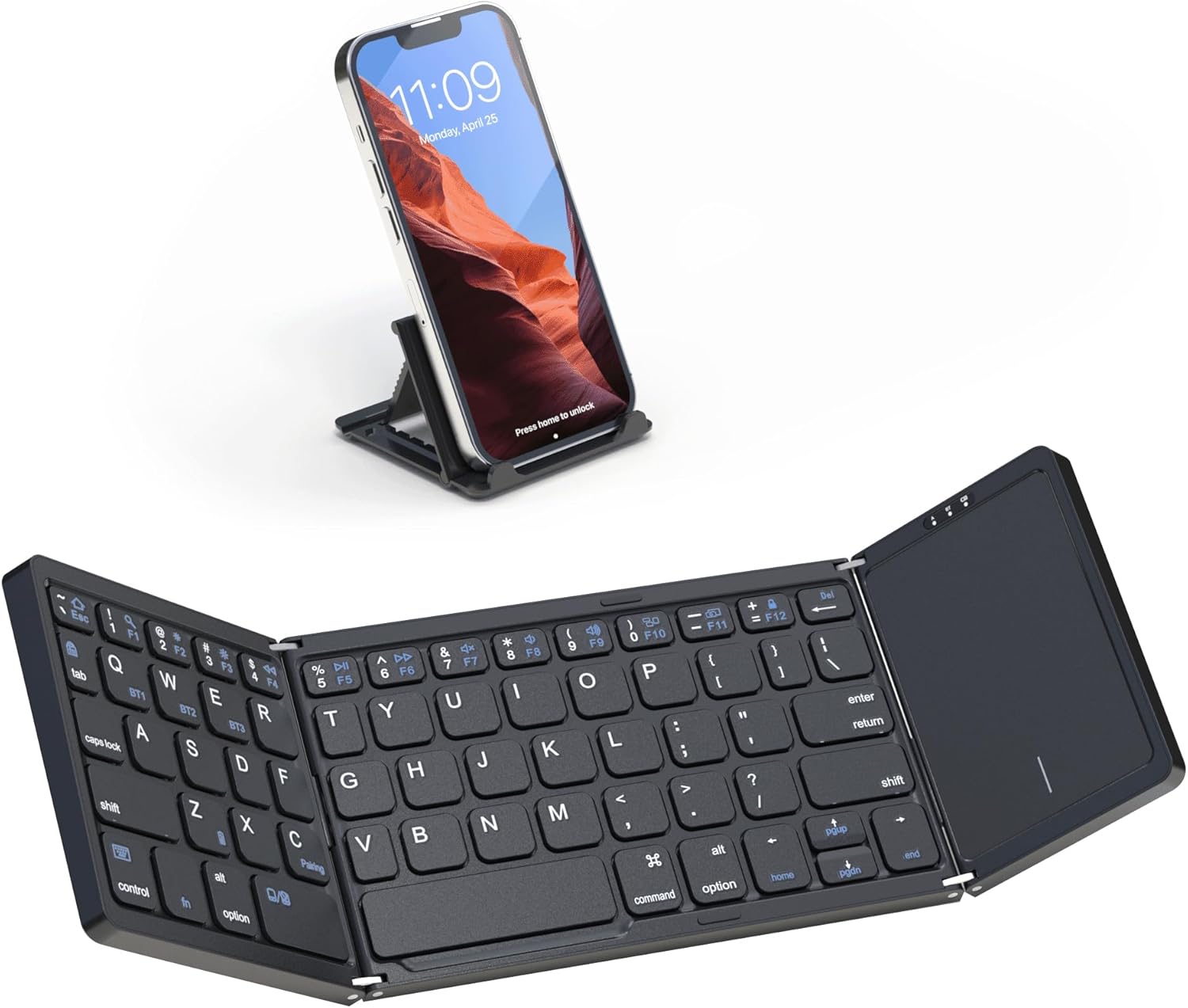 Foldable Bluetooth Keyboard, Folding Portable Wireless Keyboard with touchpad,Travel Pocket Keyboard for iOS Android Windows Mac Smartphone Tablet & Laptop, Sync Up to 3 Devices, Black