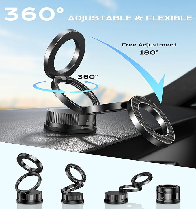 Latest Upgraded Suction Cup Phone Mount Nano Gel 360°Phone Stand Vacuum Magnetic Car Phone Holder for MagSafe Car Mount 110 LBS Car Accessories for iPhone 16/15/14/13/12 / Android