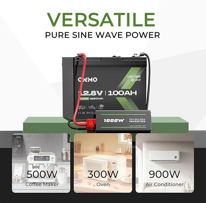 OKMO 12V 100Ah LiFePO4 Battery,Group 24 Lithium Battery 100A BMS，10 Years Lifetime 15000+ Deep Cycles,for Marine, RV, Trolling Motor, Boat, Camper, Solar Home Storage Iron Phosphate Battery