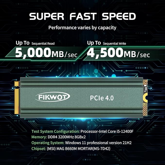FN960 1TB M.2 2280 PCIe Gen4 x4 NVMe 1.4 Internal Solid State Drive with Heatsink - Speeds up to 5,000MB/s, Dynamic SLC Cache, Internal SSD