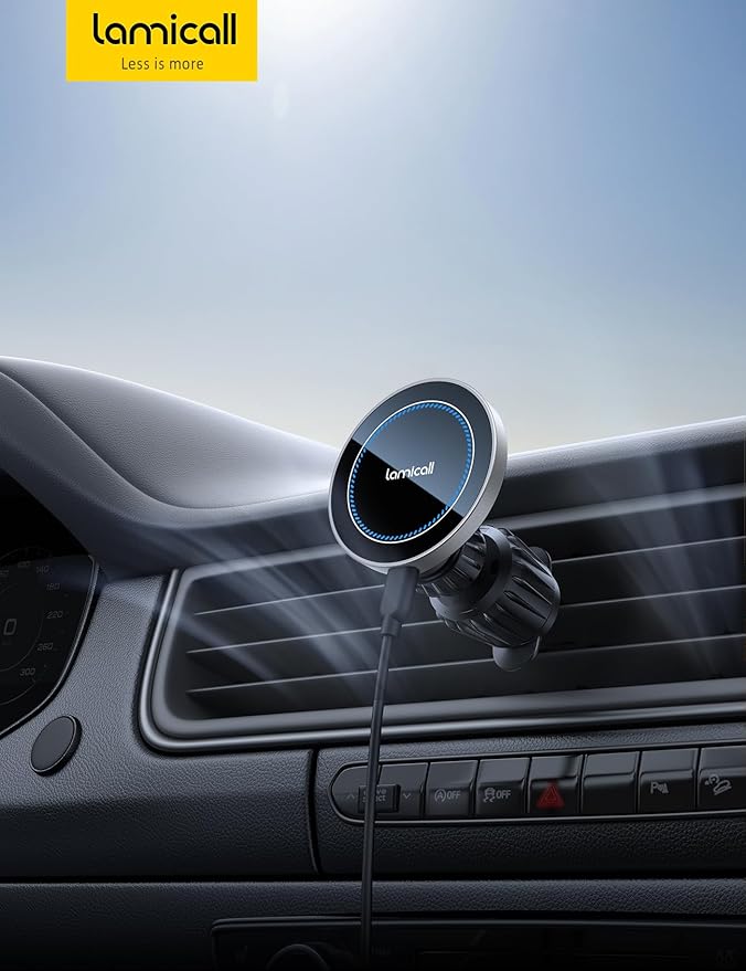 Lamicall for Mag Safe Car Mount Charger - [2025 Ultra Magnet] 15W Wireless Car Phone Holder Charger - HandsFree Magnetic Phone Holders for Your Car Vent for iPhone 16 15 14 13 Pro Max Silver