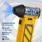 Electric Air Duster-Compressed Air Duster,60mph Wind Stepless Speed Canned Air for PC/Compute/Electronics/Home&Car Cleaning, 150000RPM Air Blower to Spray Air Can Dust Off Keyboard Cleaner (Yellow)