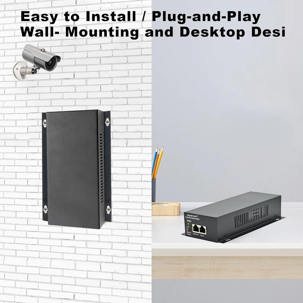 High Power Gigabit PoE++ Injector Adapter, Integrated Power Supply, Convert A Non-PoE Port to A 90W Gigabit Port, Up to 95W to 60W, 30W, 15.4W, Up to 100m (328 ft)